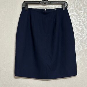 Valerie Stevens Pure Wool‎ Navy Blue Pencil Skirt Knee Length Minimalist Sz 10